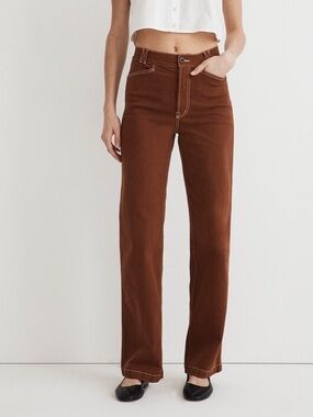 Madewell The Emmett Wide Leg Pants Garment Dyed Edition Clifftop Brown Size 24